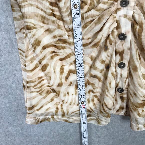 Jane Delancey Shirt Women Medium Blouse Sleeveless Button Animal Mob Wife Ruched - Picture 8 of 9